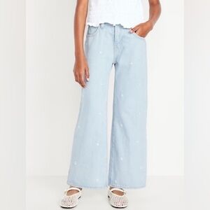 High-Waisted Embroidered Baggy Wide-Leg Jeans for Girls Size 8